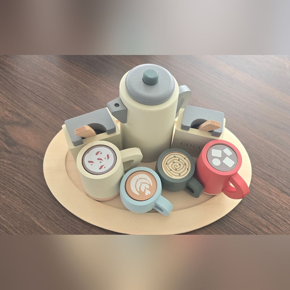 Hearth & Hand Wooden Coffee Set with Colorful Mugs